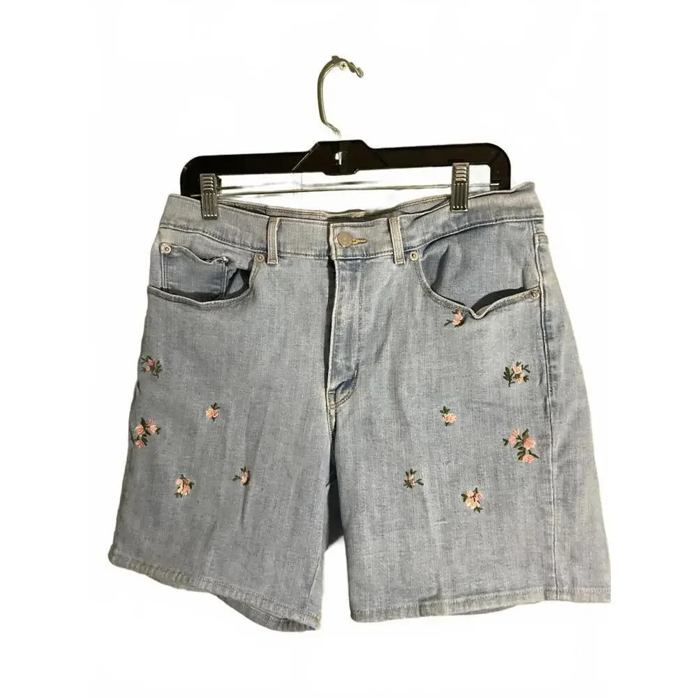 Levi Classic Embroidered Denim Shorts - Light Blue - Perfect for Summer